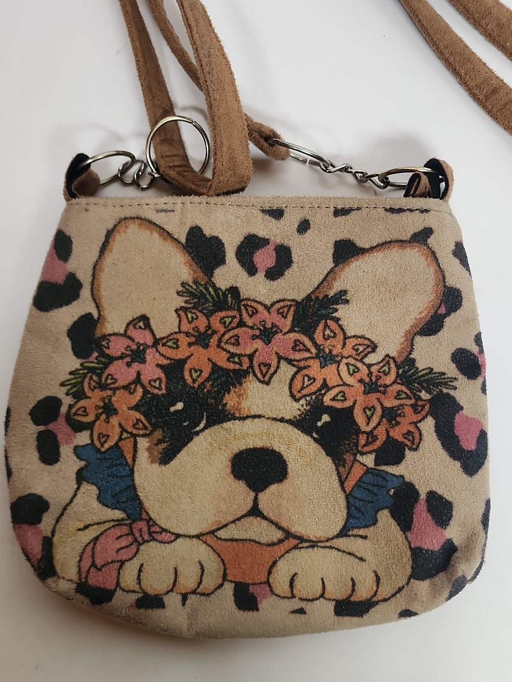 Unbranded Beige Floral Dog Crossbody Bag - Adorable Womens Shoulder Purse